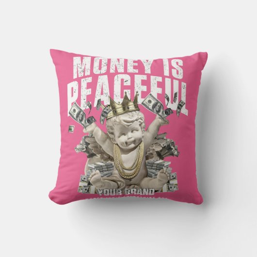 Geld is een vredig grafisch kussen (Voorkant)