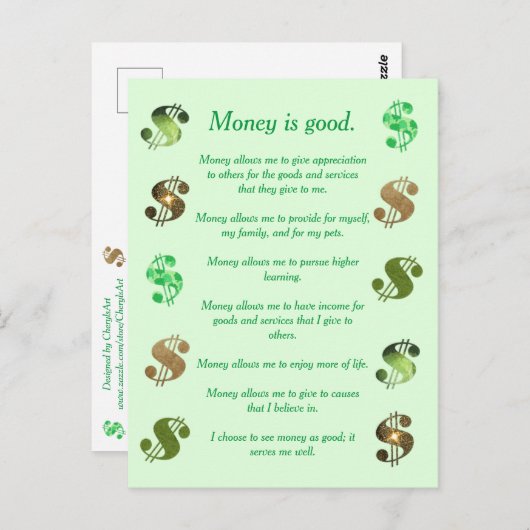 Geld is goed, Bevestigingen op Briefkaarten (Voorkant / Achterkant)