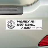 Geld is niet echt. Bumpersticker (Op auto)