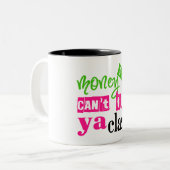 Geld kan je geen klasse kopen tweekleurige koffiemok (Voorkant links)