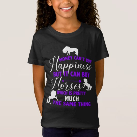 Geld kan paarden Paarse T-Shirt kopen (Voorkant)
