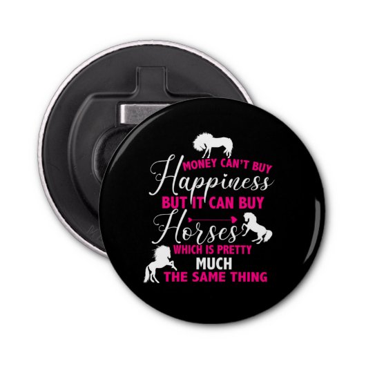 Geld kan Paarden warm roze kopen Button Flesopener (Voorkant)