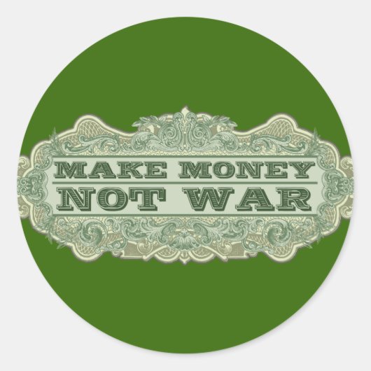 Geld niet oorlog ronde sticker (Voorkant)