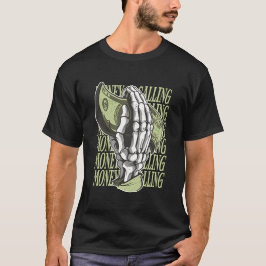 Geld noemt Dollar teken Skeleton Hand Business T-shirt (Voorkant)