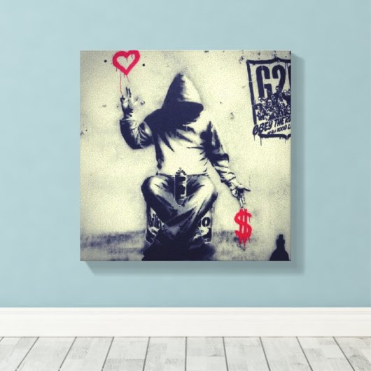 Geld of liefde Graffiti Canvas Afdruk (Insitu (Houten vloer))
