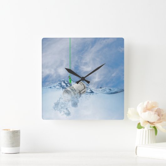 Geld op vissenhaak vierkante klok (Huis)