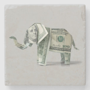 Geld Origami $100 Olifant Stenen Onderzetter