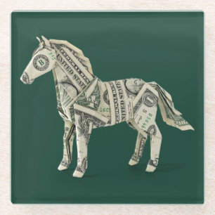 Geld Origami Paard Glazen Onderzetter