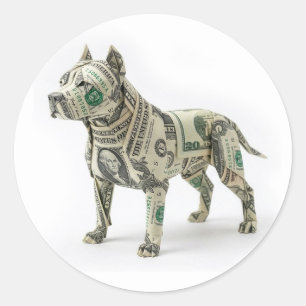 Geld Origami Pitbull Hond Ronde Sticker