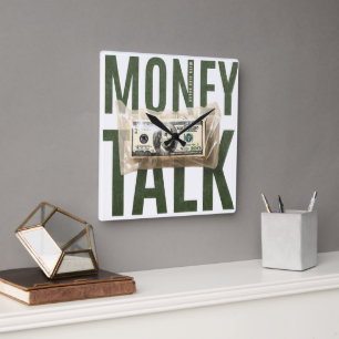 Geld Praat Hustle Grunge Cash Grafisch Vierkante Klok