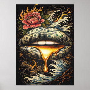 Geld praat, Japans Abstracte Kunst, Geld Succes  Poster