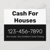 Geld voor huizen Zwart Wit Telefoonnummer Jouw tek Briefkaart (Voorkant)