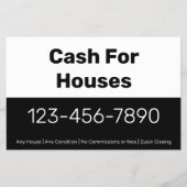 Geld voor huizen Zwart Wit Telefoonnummer Jouw tek Flyer (Voorkant)