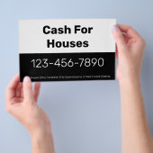 Geld voor huizen Zwart Wit Telefoonnummer Jouw tek Flyer (Hand)