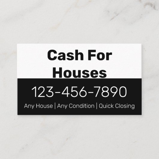 Geld voor huizen Zwart Wit Telefoonnummer Jouw tek Visitekaartje (Voorkant)