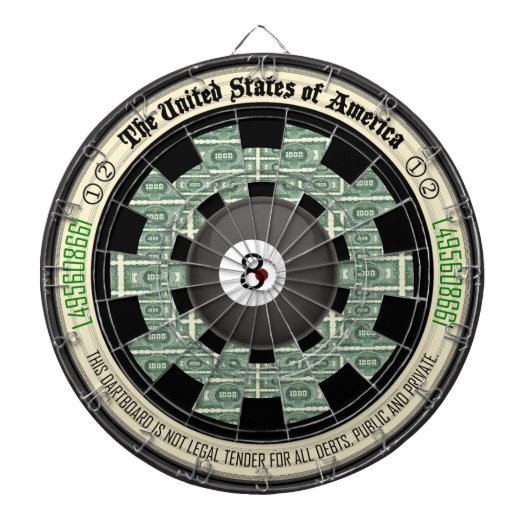Geldkunst met 8 bits dartbord (Voorkant)
