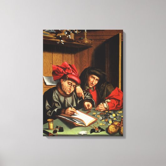 Geldleners (olie op eiken paneel) canvas afdruk (Voorkant)