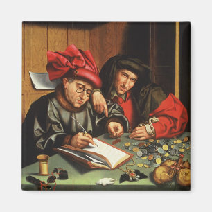 Geldleners (olie op eiken paneel) magneet