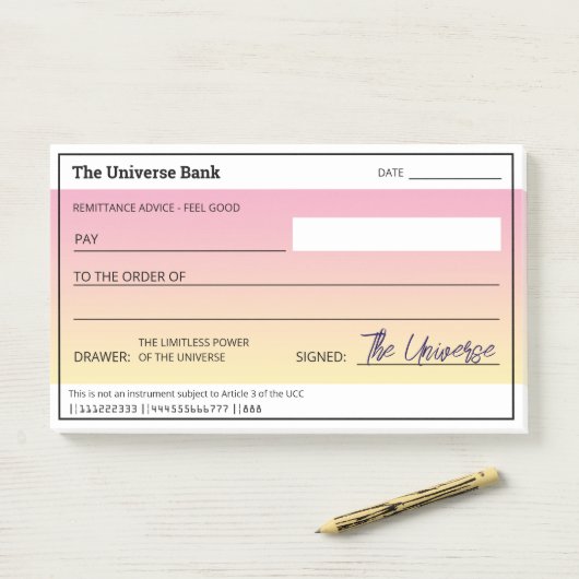 geldmanifestatie girly blanco cheque post-it® notes (Op bureau)