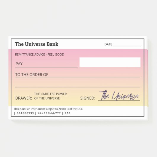 geldmanifestatie girly blanco cheque post-it® notes (Voorkant)