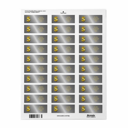 Geldsymbool Golden Dollar Etiket (Full Sheet)