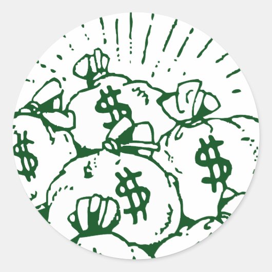 Geldzakken! Ronde Sticker (Voorkant)
