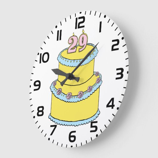 Gele 29e verjaardagstaart met roze rozen grote klok (Hoek)