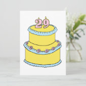 Gele 29e verjaardagstaart met roze rozen kaart (Staand voorkant)