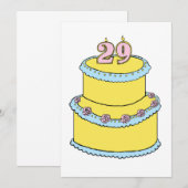Gele 29e verjaardagstaart met roze rozen kaart (Voorkant / Achterkant)