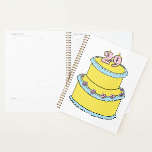 Gele 29e verjaardagstaart met roze rozen planner