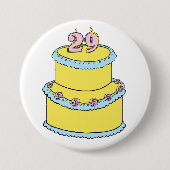 Gele 29e verjaardagstaart met roze rozen ronde button 7,6 cm (Voorkant)