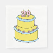 Gele 29e verjaardagstaart met roze rozen servet (Voorkant)