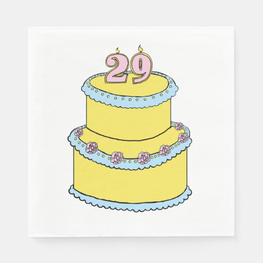 Gele 29e verjaardagstaart met roze rozen servet (Voorkant)