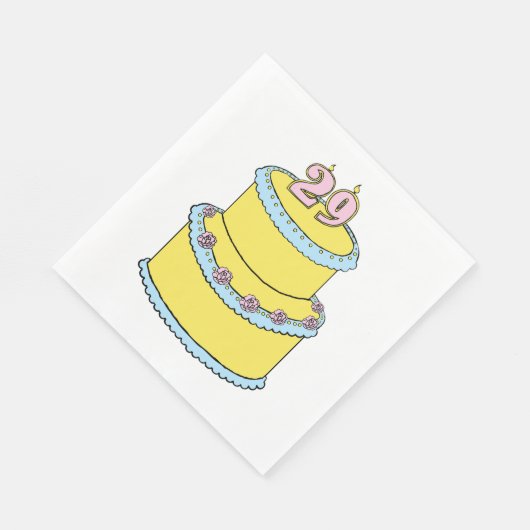 Gele 29e verjaardagstaart met roze rozen servet (Hoek)