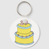 Gele 29e verjaardagstaart met roze rozen sleutelhanger (Voorkant)
