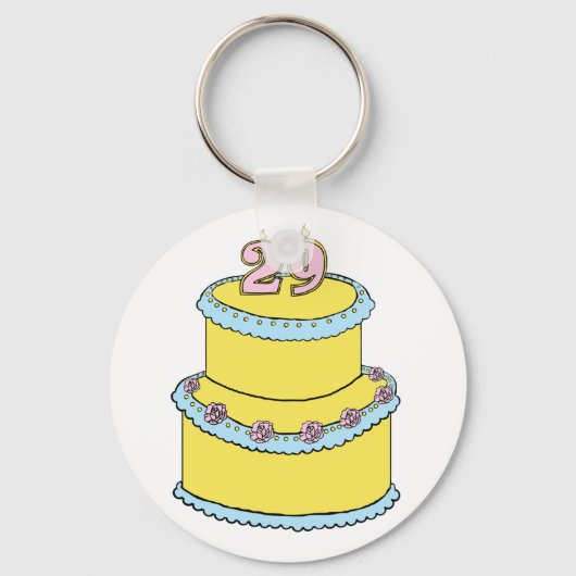 Gele 29e verjaardagstaart met roze rozen sleutelhanger (Voorkant)