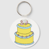 Gele 29e verjaardagstaart met roze rozen sleutelhanger (Achterkant)