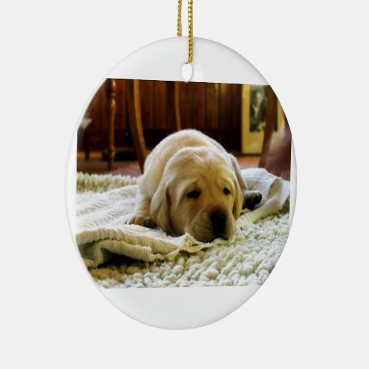 gele 2-labpuppy keramisch ornament (Rechts)