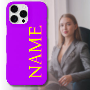 Gele 3D Magenta Moderne Naam   Trendy Cool Paarse iPhone 16 Pro Max Hoesje