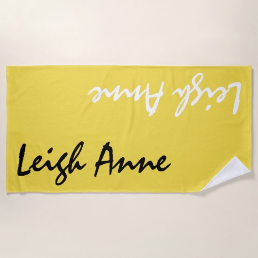 Gele Aangepaste Naam Aangepaste Beach Towel Strandlaken (Voorkant)