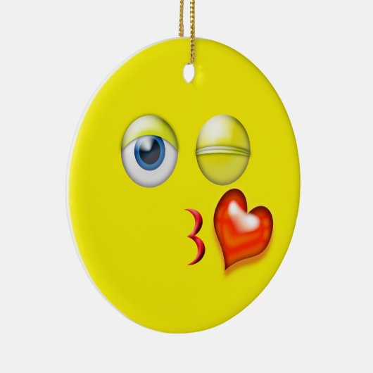 Gele aangepaste naam Kiss Emoji Keramisch Ornament (Rechts)