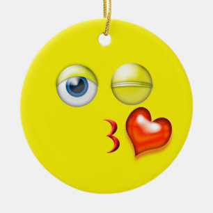 Gele aangepaste naam Kiss Emoji Keramisch Ornament