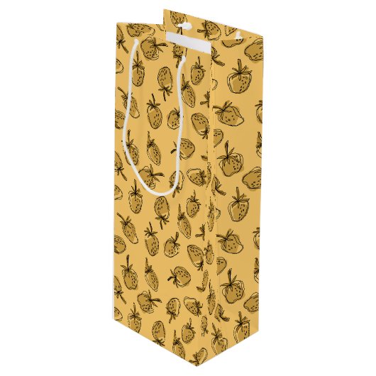 gele aardbei patroon wijn cadeautas (Voorkant Gekanteld)