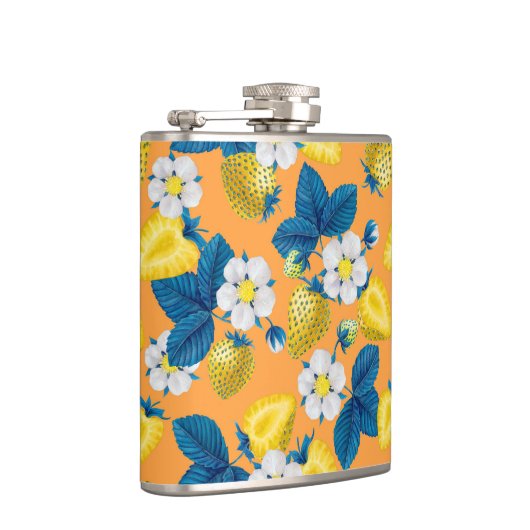 Gele aardbeien op sinaasappel heupfles (Rechts)