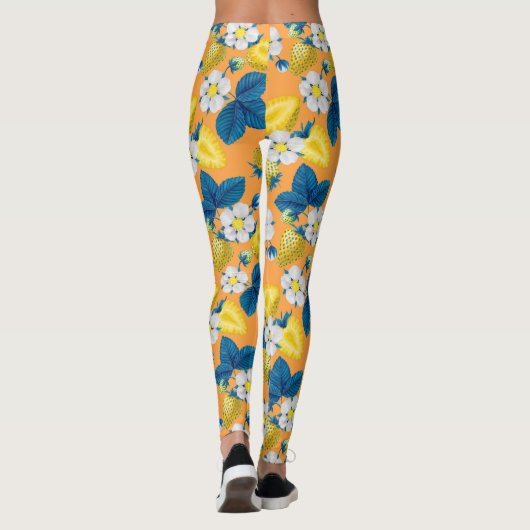 Gele aardbeien op sinaasappel leggings (Achterkant)