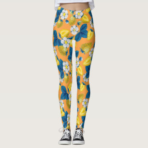 Gele aardbeien op sinaasappel leggings