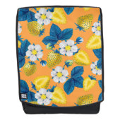 Gele aardbeien op sinaasappel rugtassen (Voorkant)