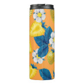 Gele aardbeien op sinaasappel thermosbeker (Achterkant)