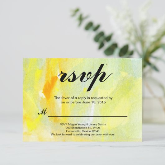 gele abstracte aquarel rsvp (Staand voorkant)