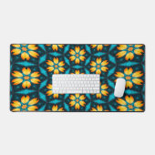 Gele Abstracte bloemen Bureaumat (Keyboard & Muis)